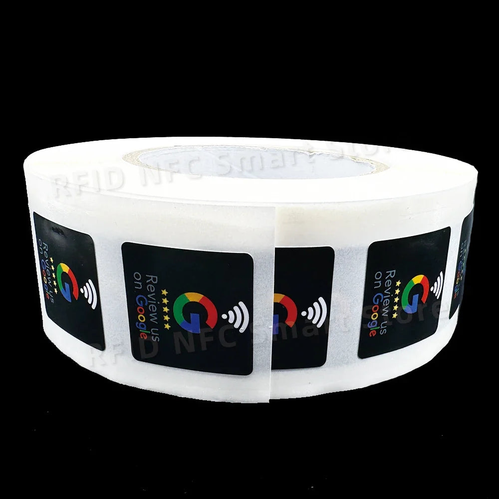 NFC215 Google Review Stickers 504Bytes 30mm Waterproof NFC Review Sticker Review Us on Google Sticker 13.56MHz NFC Tags Stickers by FLIPSTYLEZLLC