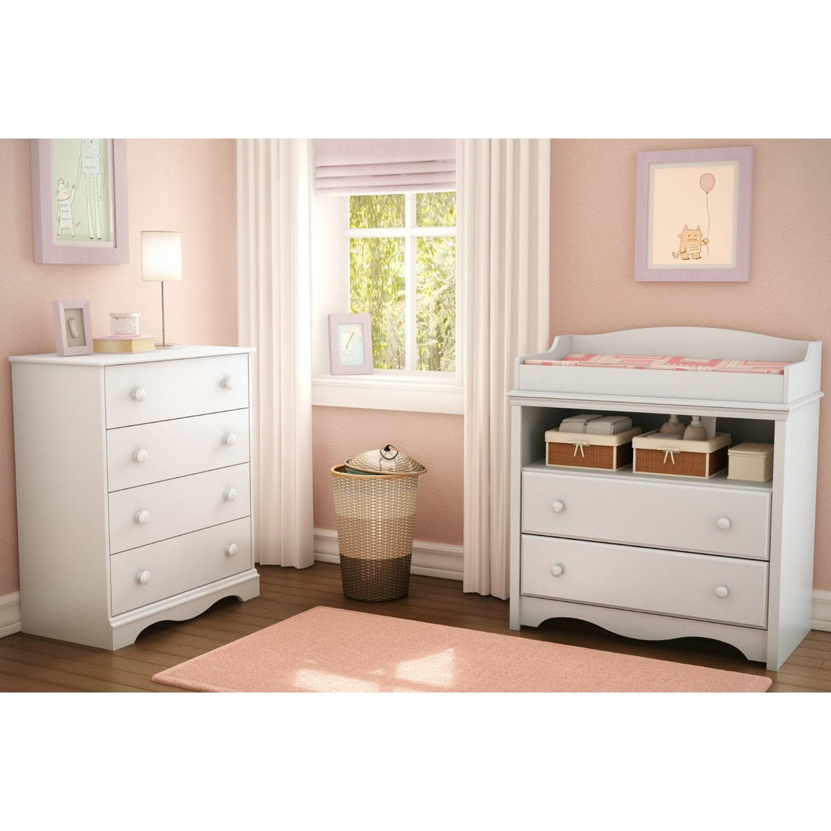 White 4 Drawer Bedroom Chest with Wooden Knobs by HomePacific