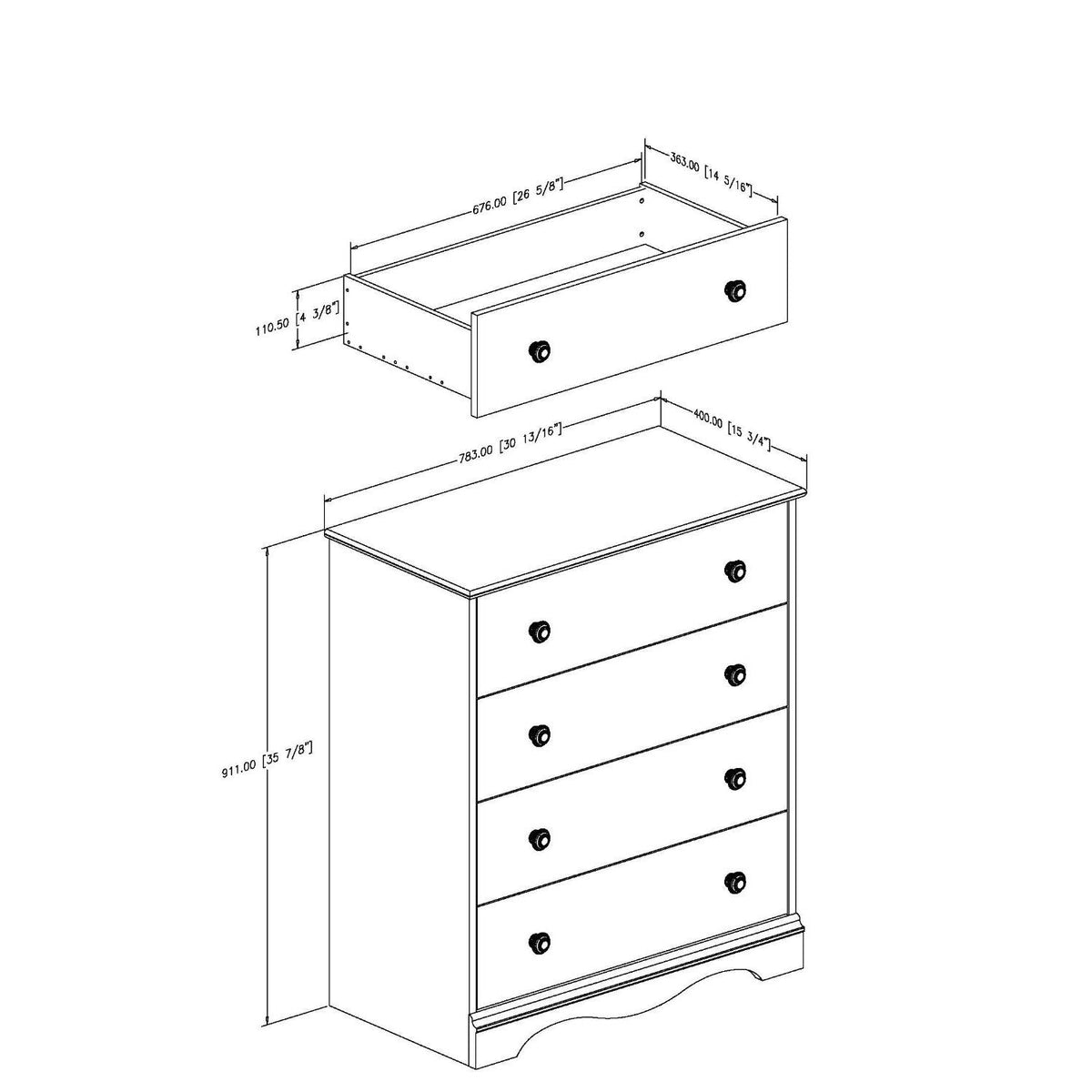 White 4 Drawer Bedroom Chest with Wooden Knobs by HomePacific