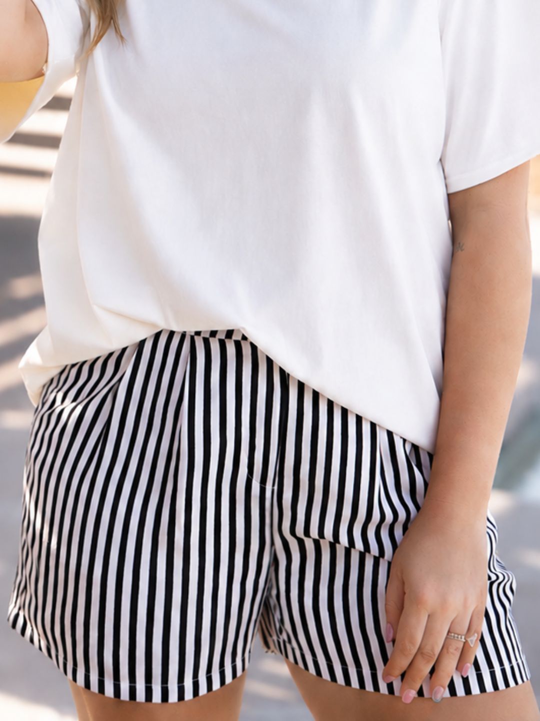 Trouser Shorts, Black Stripes by Grace+Emma