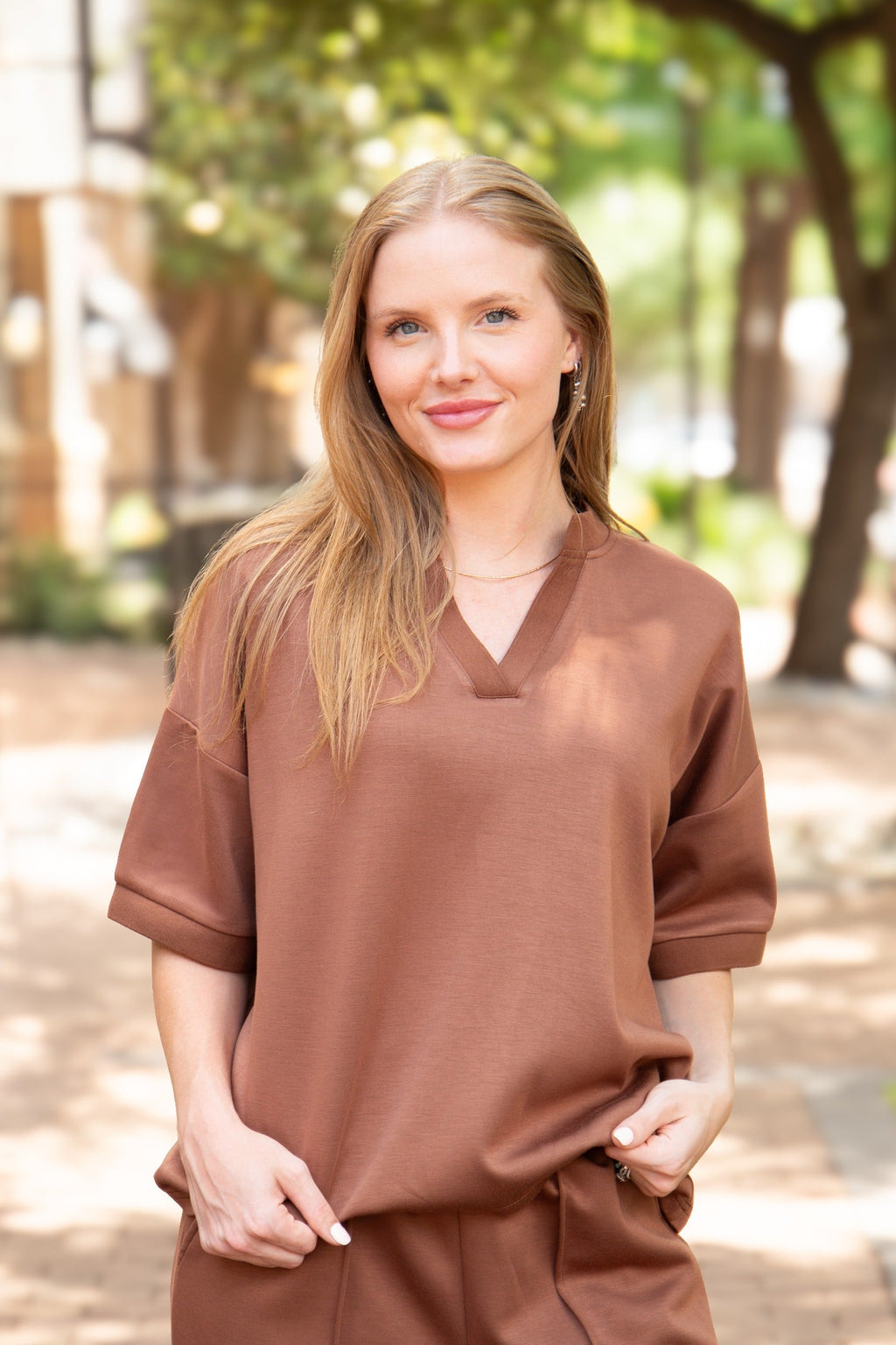 Butter Soft V-Neck Top, Brown by Grace+Emma