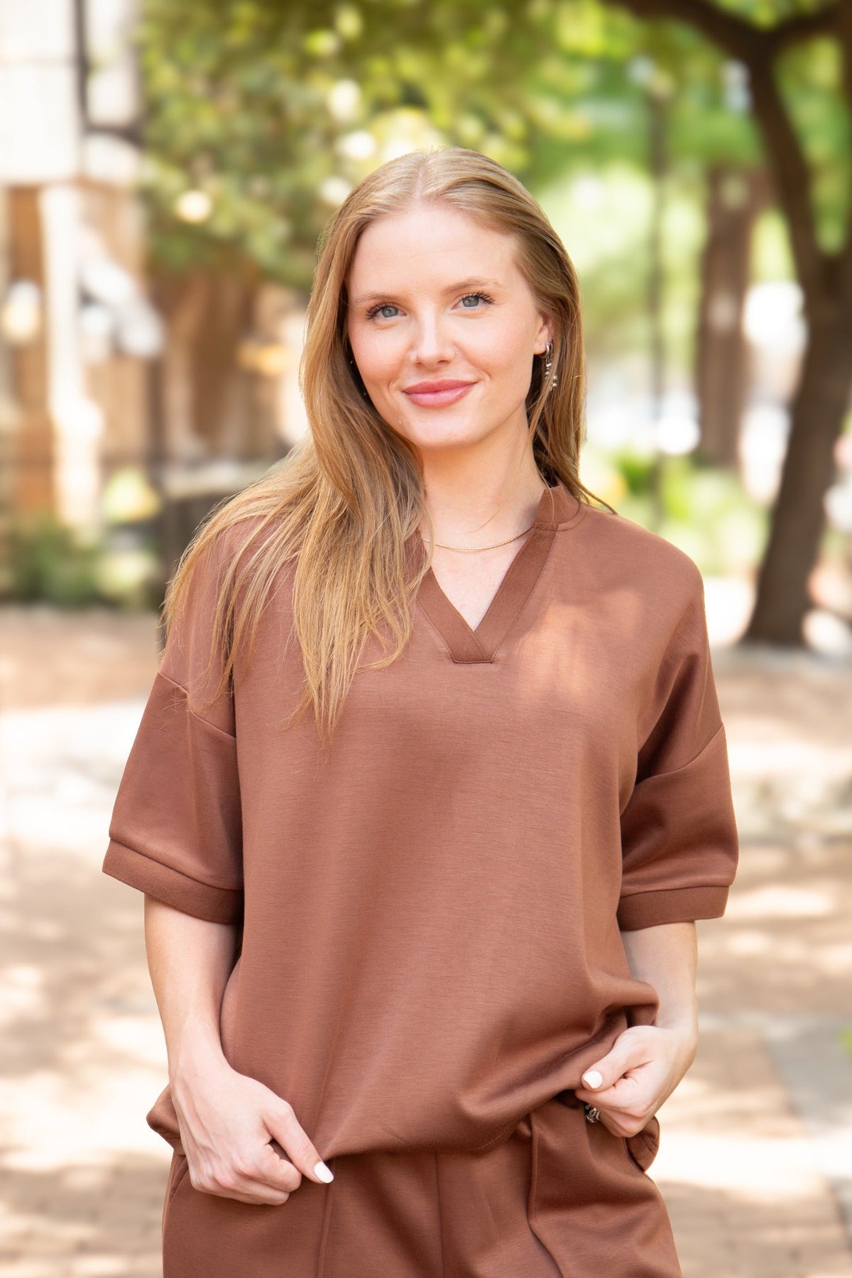 Butter Soft V-Neck Top, Brown by Grace+Emma