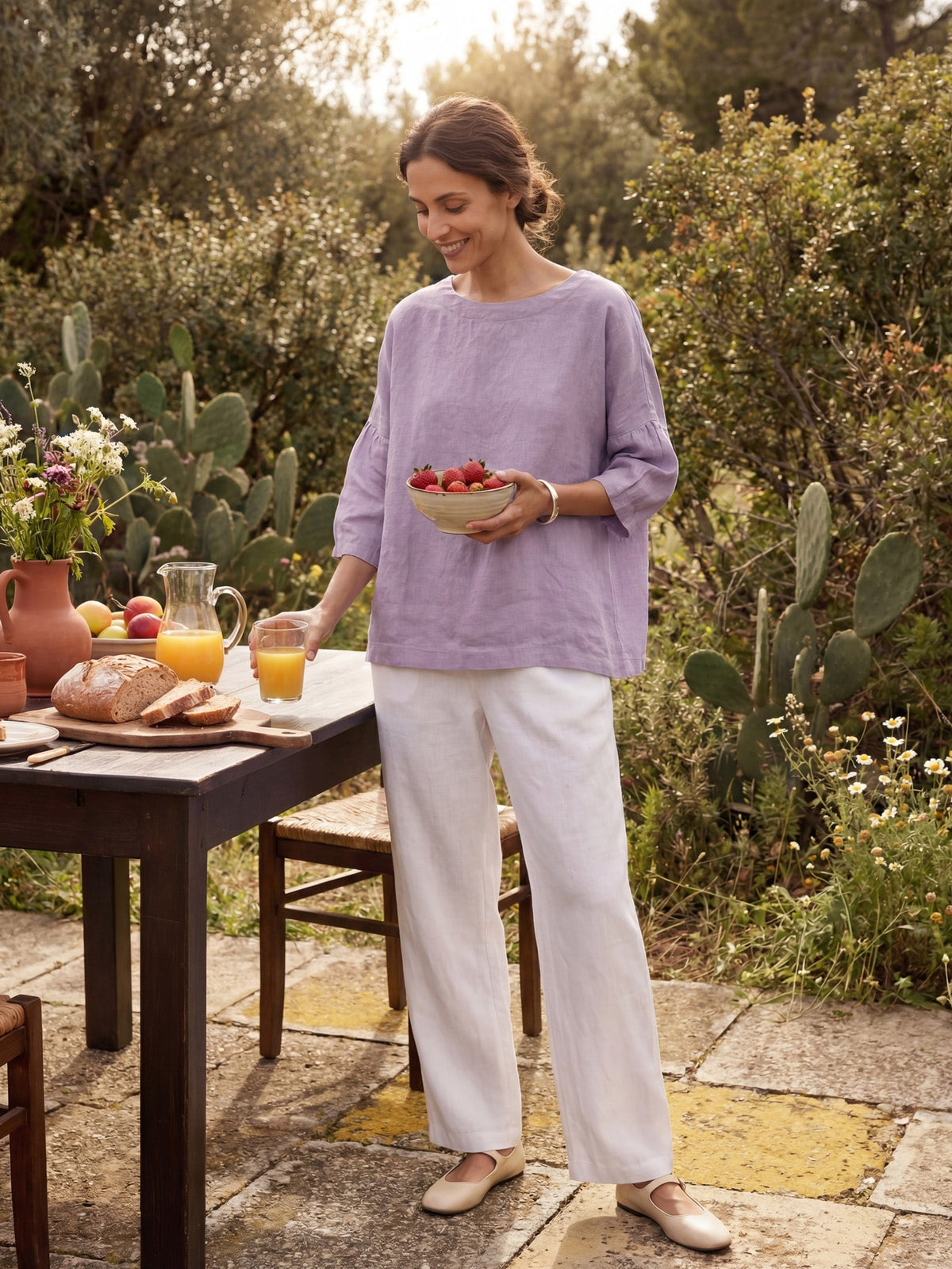100% Linen Boatneck 3/4 Length Sleeve Top AURORA by LINTICO