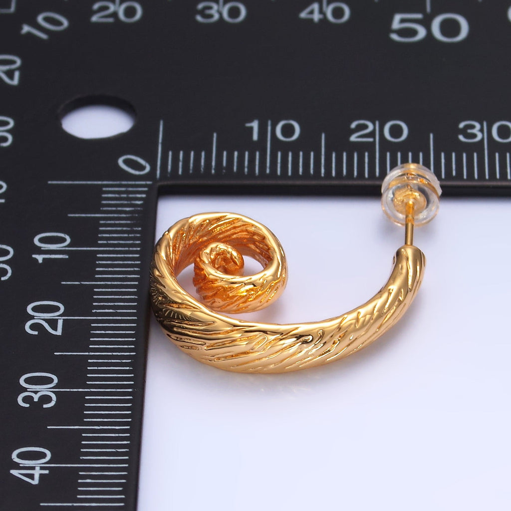 24K Gold Filled 25mm Line-Textured Circular J-Shaped Hoop Earrings | AB1470 by DLUXCA
