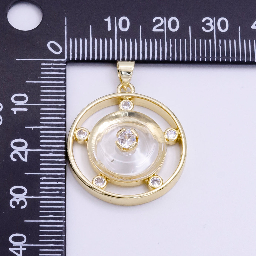 14K Gold Filled 30mm Clear Quartz, Rose Quartz, Amethyst CZ Open Round Pendant | AH055 - AH057 by DLUXCA