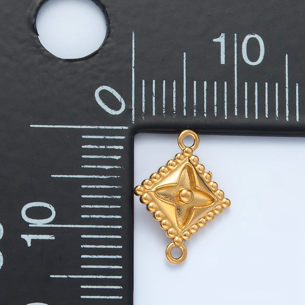 Stainless Steel 10mm Celestial Star Flower Dotted Outline Rhombus Connector | F197 by DLUXCA
