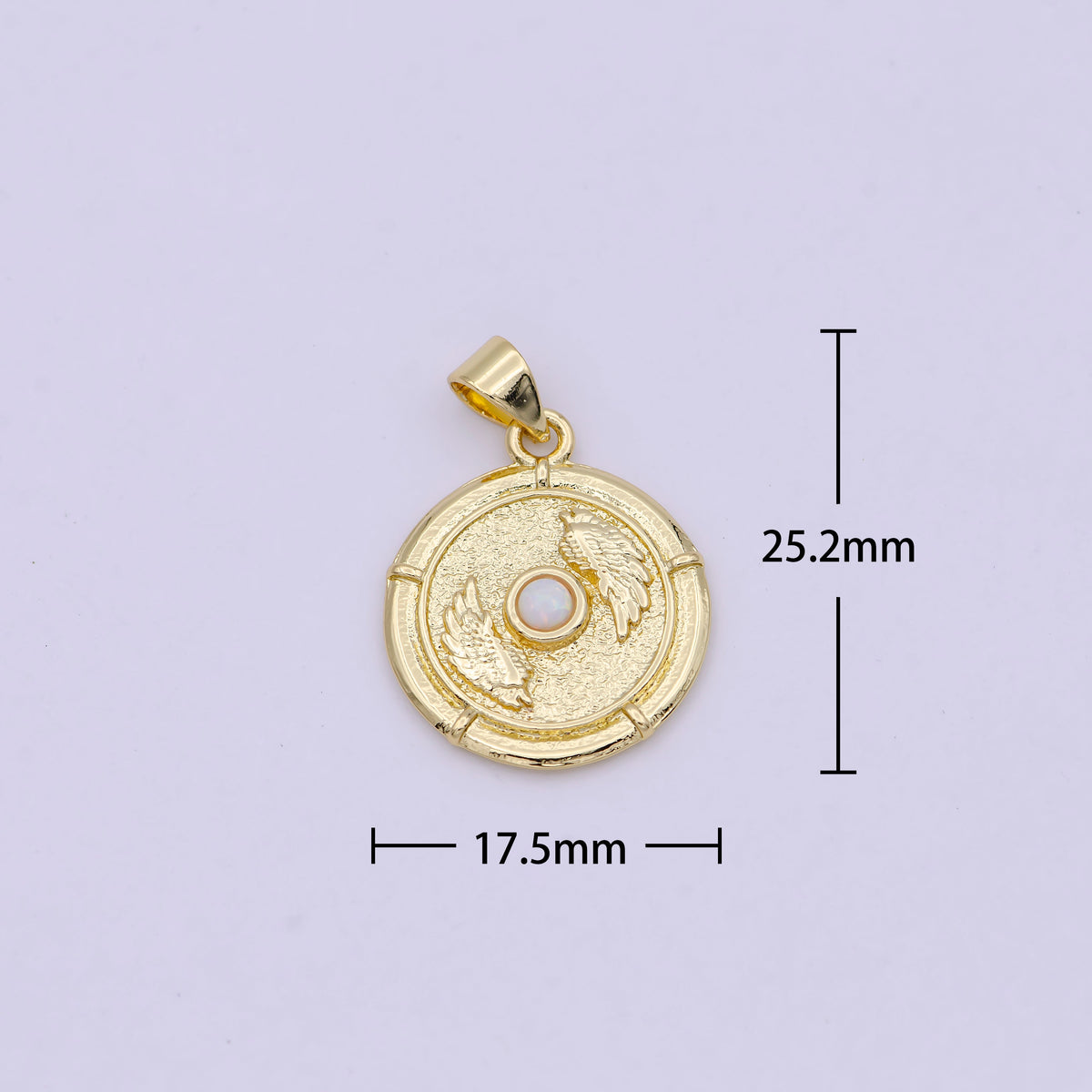 14K Gold Filled White, Blue Opal Angel Wing Round Pendant | H557 H560 by DLUXCA