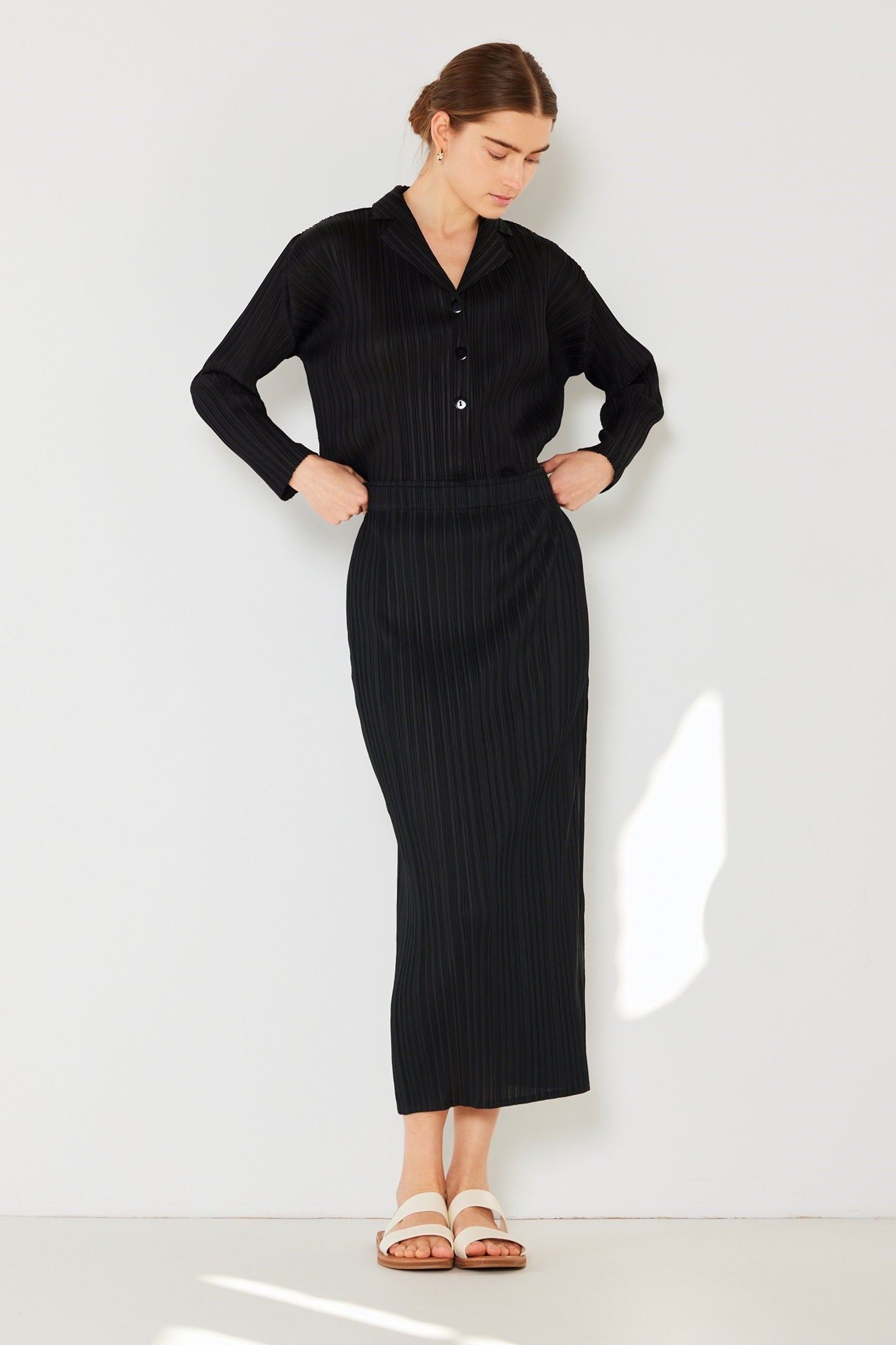 Pleated midi pencil skirt - SKT01H_Black by MARINA WEST SWIM