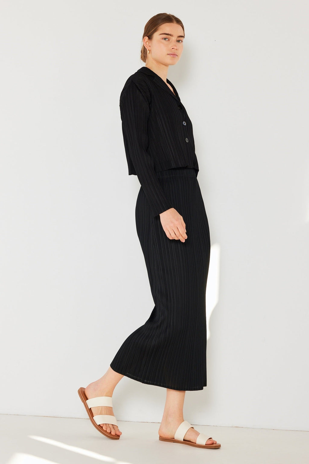 Pleated midi pencil skirt - SKT01H_Black by MARINA WEST SWIM