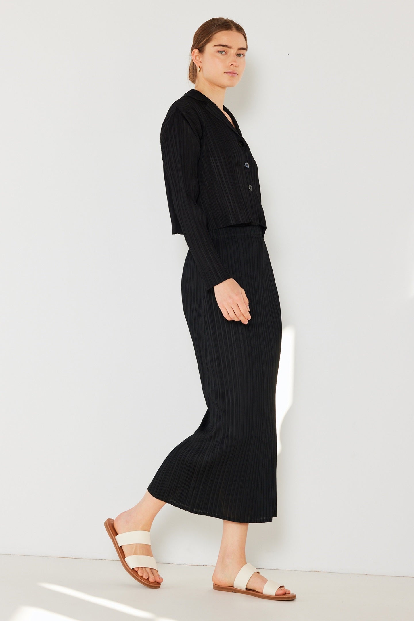 Pleated midi pencil skirt - SKT01H_Black by MARINA WEST SWIM