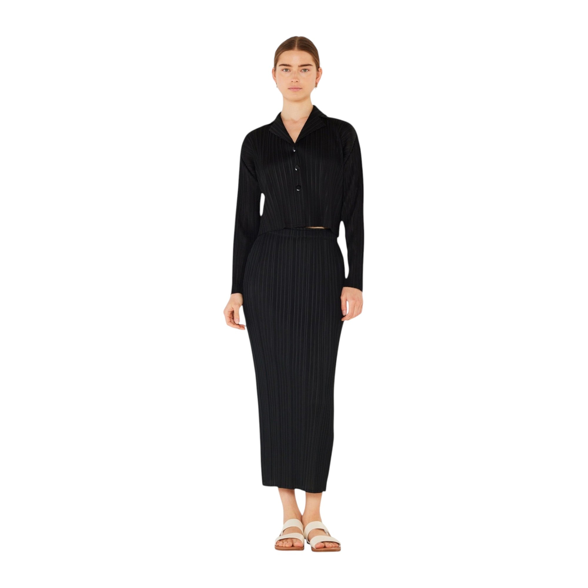 Pleated midi pencil skirt - SKT01H_Black by MARINA WEST SWIM