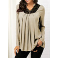 Printed V-neck Long Sleeve Lace Top. by Trendy Attic Store01