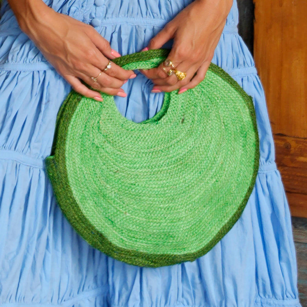 The Solo Avocado Jute Bag In Green by BrunnaCo