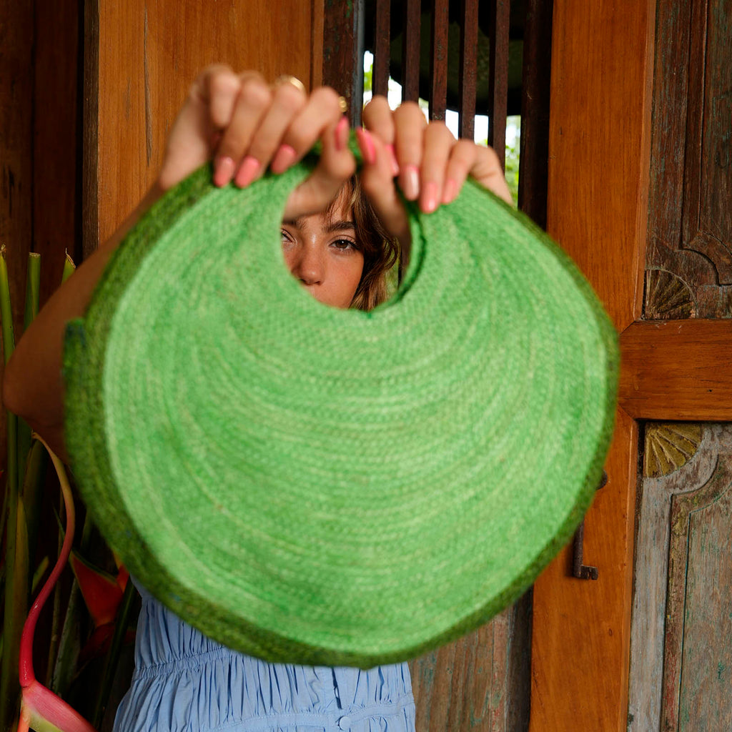 The Solo Avocado Jute Bag In Green by BrunnaCo