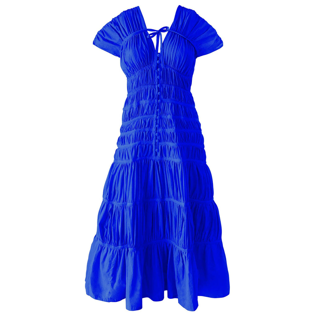 The Srikandi Ruffle Maxi Dress In Royal Blue by BrunnaCo