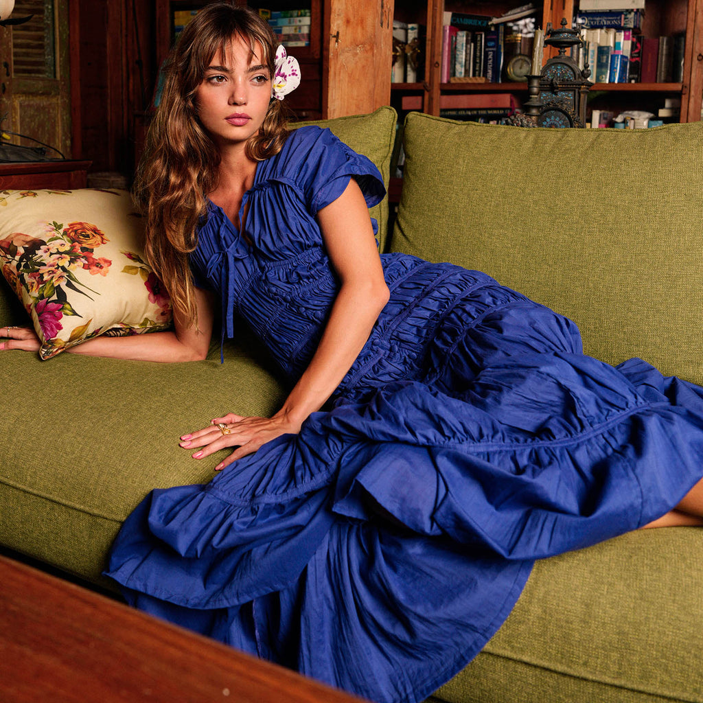 The Srikandi Ruffle Maxi Dress In Royal Blue by BrunnaCo