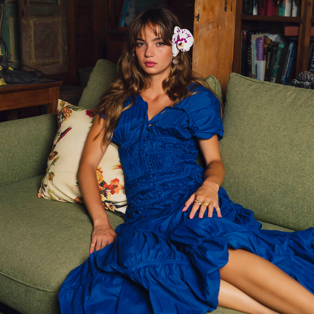 The Srikandi Ruffle Maxi Dress In Royal Blue by BrunnaCo