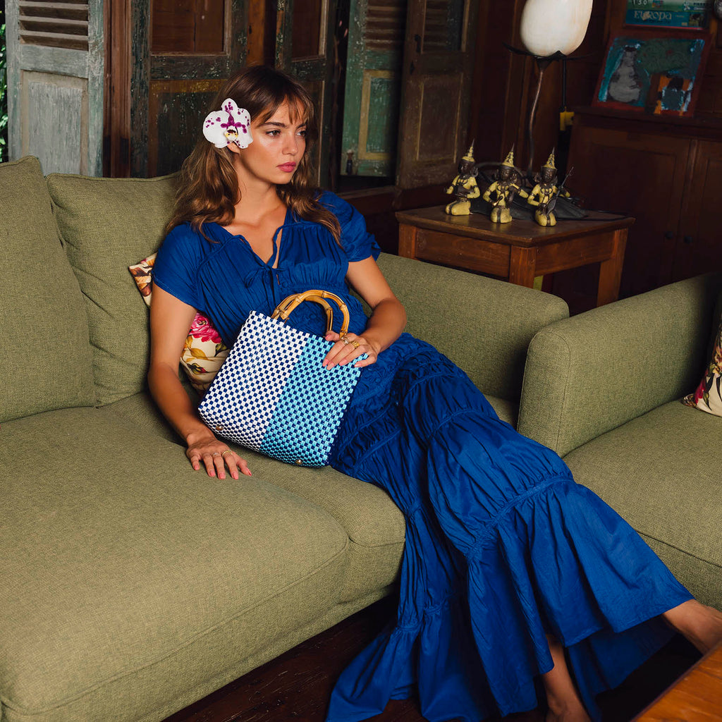 The Srikandi Ruffle Maxi Dress In Royal Blue by BrunnaCo