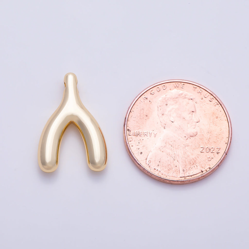 Stainless Steel PVD Gold 18mm Minimalist Lucky Wishbone Pendant in Gold & Silver | Charms-01582 Charms-01583 by DLUXCA
