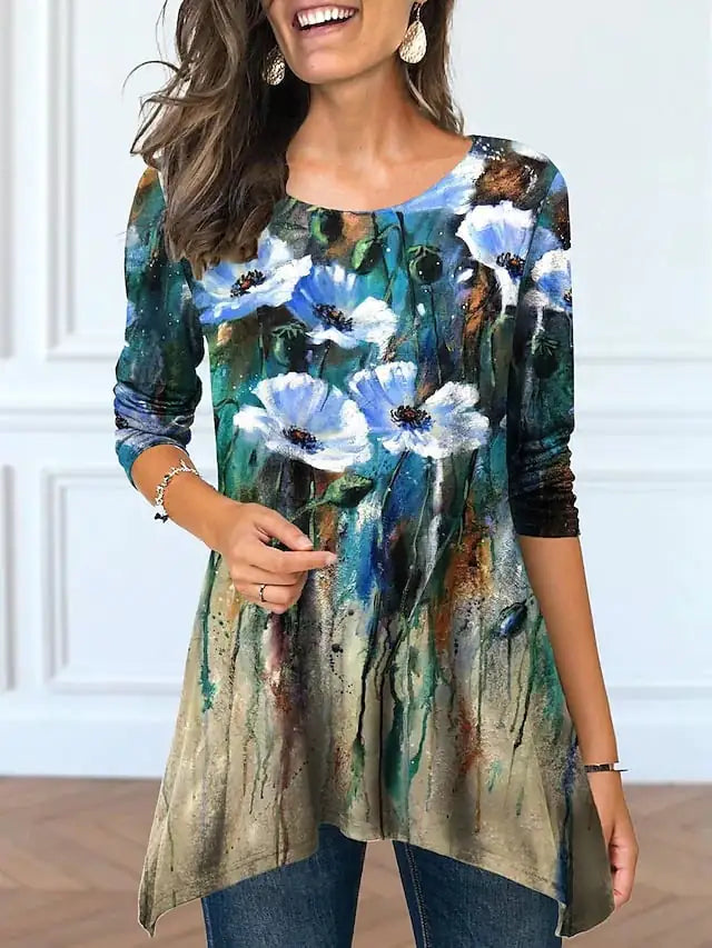 Plus Size Women's Floral Print Round Neck Dress by Trendy Attic Store01