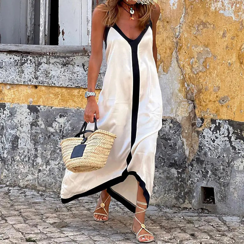 Women's Casual Solid Color V-neck Midi Dress by Trendy Attic Store01
