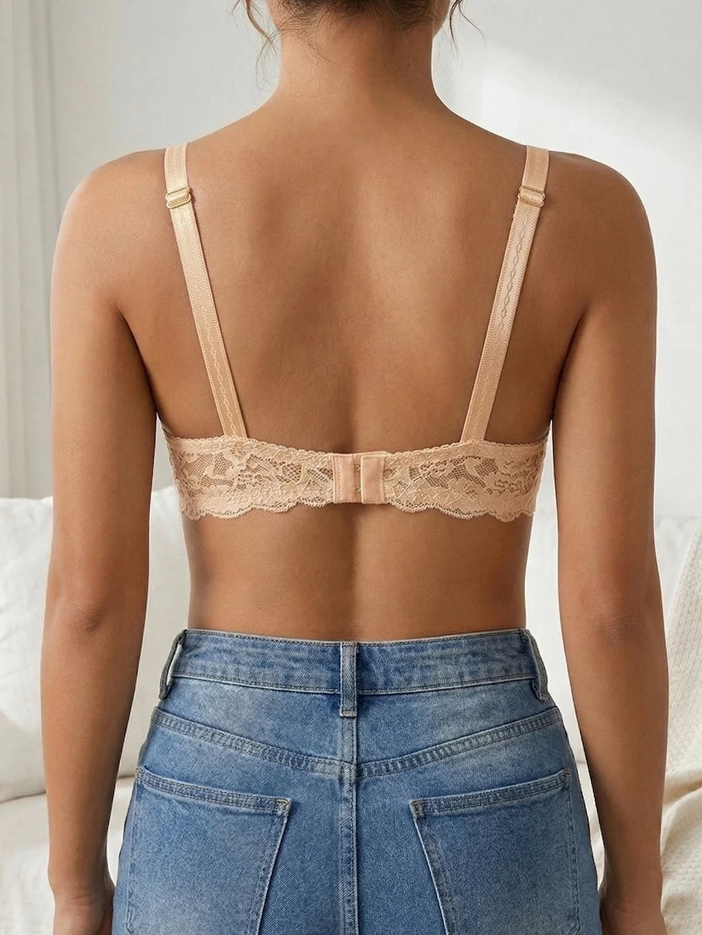 French Women's Lace Trim Push Up Bra Sexy Mesh Underwire Underwear Comfy Thin Padding Floral Lace Lingerie Bra by Ladyez