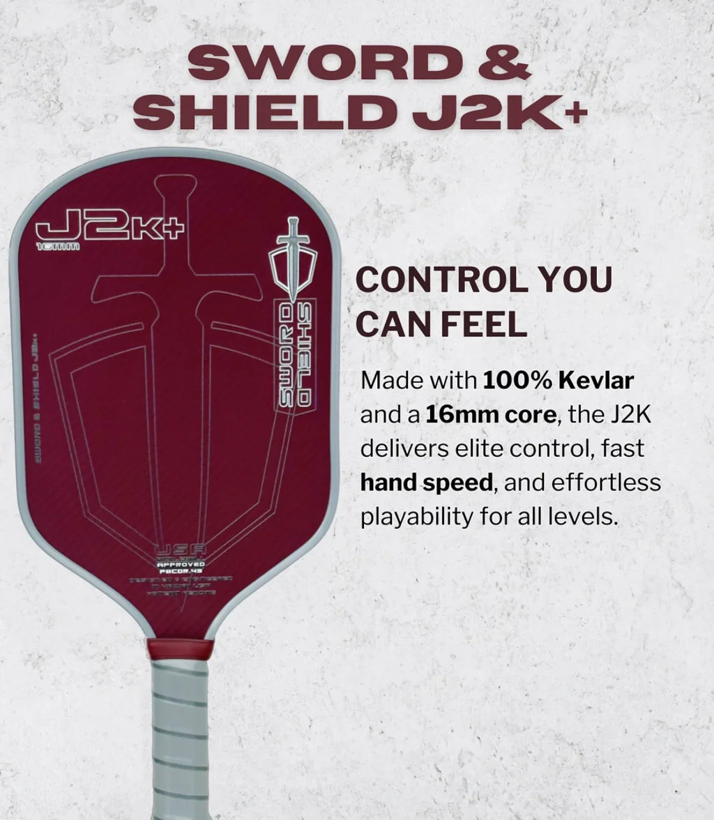 SWORD&SHIELD J2K+ Aramid Fiber Pickleball Paddle, Polymer Honeycomb Core, Large Sweet Spot, Thickness 16MM, Textured Surface by FLIPSTYLEZLLC