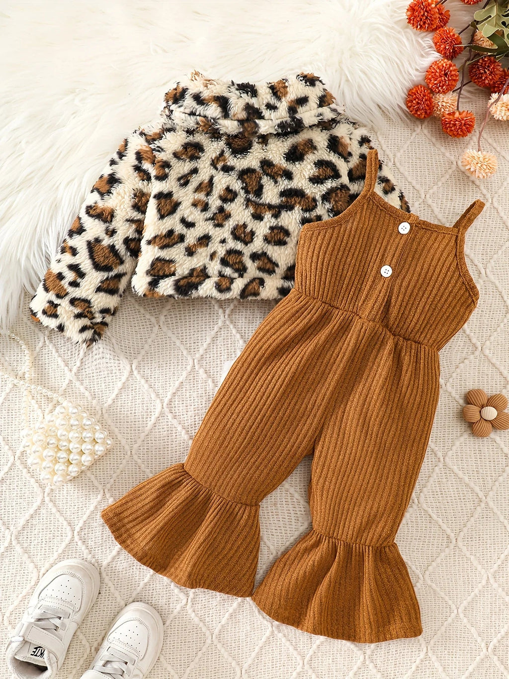 Toddler Baby Girl Leopard Faux Fur Jacket & Corduroy Flared Pants Set by FLIPSTYLEZLLC