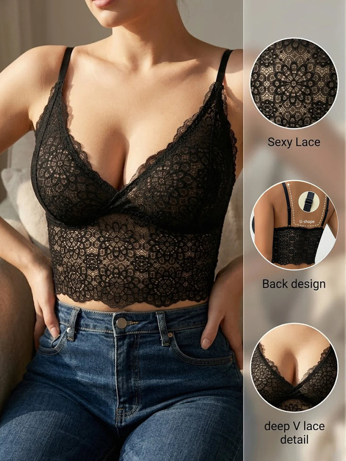 Women's Sexy Floral Lace Bralette Push Up Crop Cami Top Mesh Unlined Wireless Bra Comfortable Female Lingerie Underwear by Ladyez