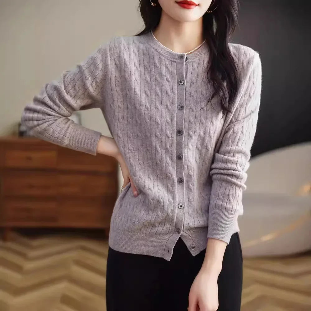 Long Sleeve Knitted O-neck Basic Thick Warm Cardigan by Trendy Attic Store01