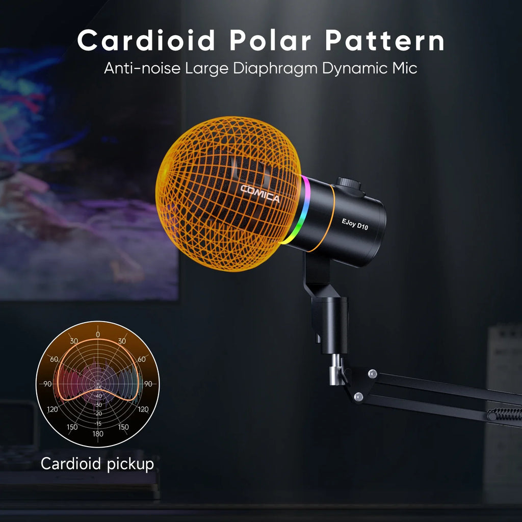 COMICA D10/D10 PRO RGB Cardioid USB/XLR Dynamic Desktop Gaming Mic Wired/Wireless Microphone for Streaming Interview Podcast by FLIPSTYLEZLLC