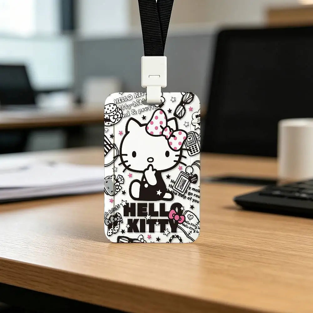 Cute Cat H-Hello K-Kitty NFC Contactless Sliding Card Sleeve For Student Cards, Bus Cards, ID Cards, And Work Permits by FLIPSTYLEZLLC
