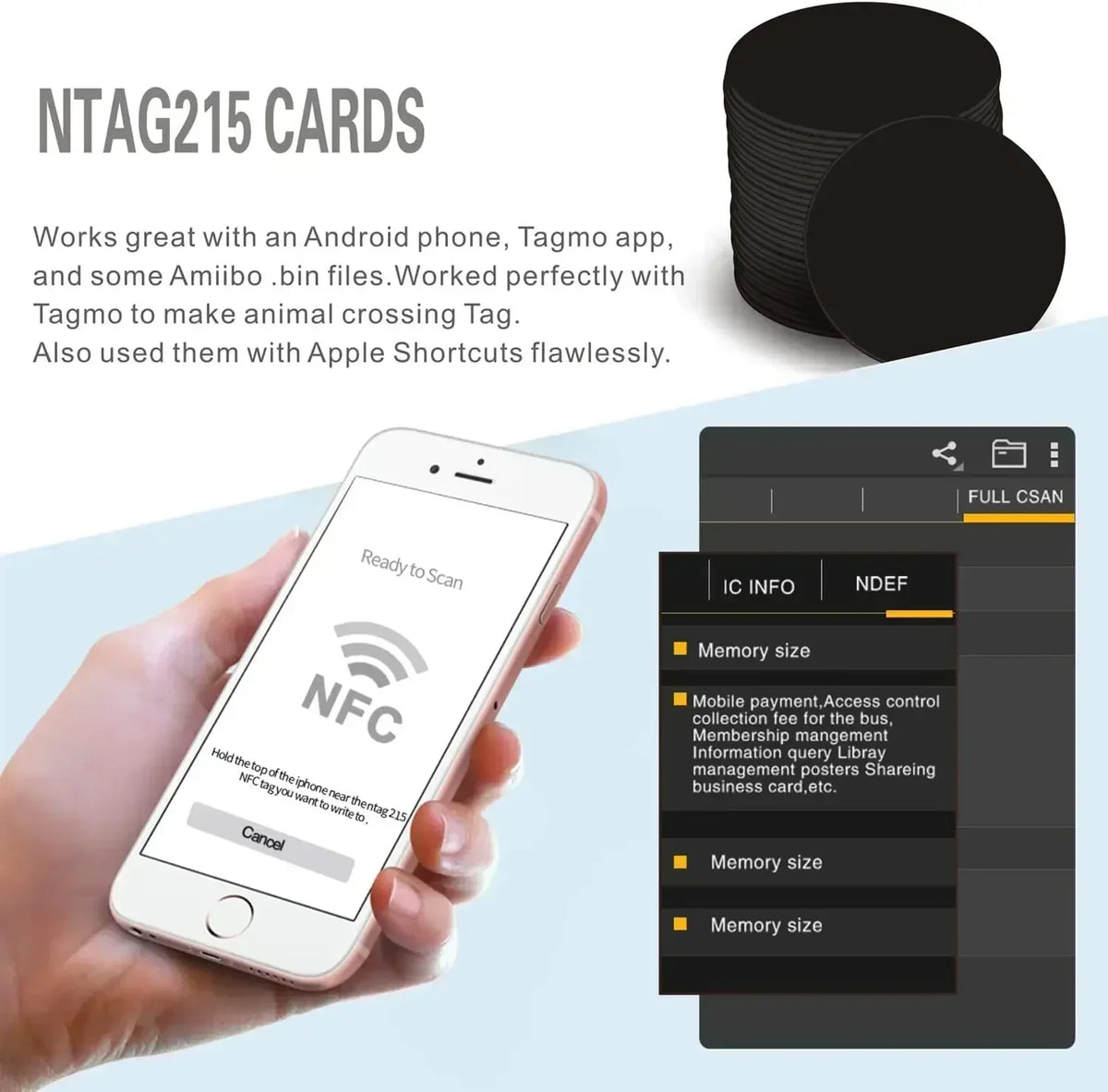 Ntag 215 NFC Phone Available RFID Tags Stickers Adhesive Label NFC Ntag215 Self-adhesive Tag 13.56MHz ISO14443A Sticker by FLIPSTYLEZLLC