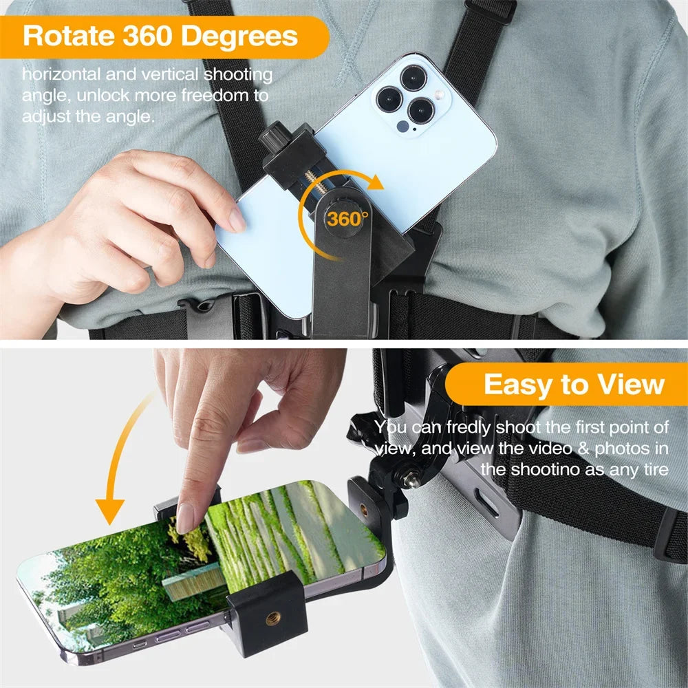 Camera Phone Chest Mount Laptop Harness Phone Holder Strap Clip POV Holder for iPhone 17 16 Android Gopro 12 Camera Smartphone Photography Kits by FLIPSTYLEZLLC