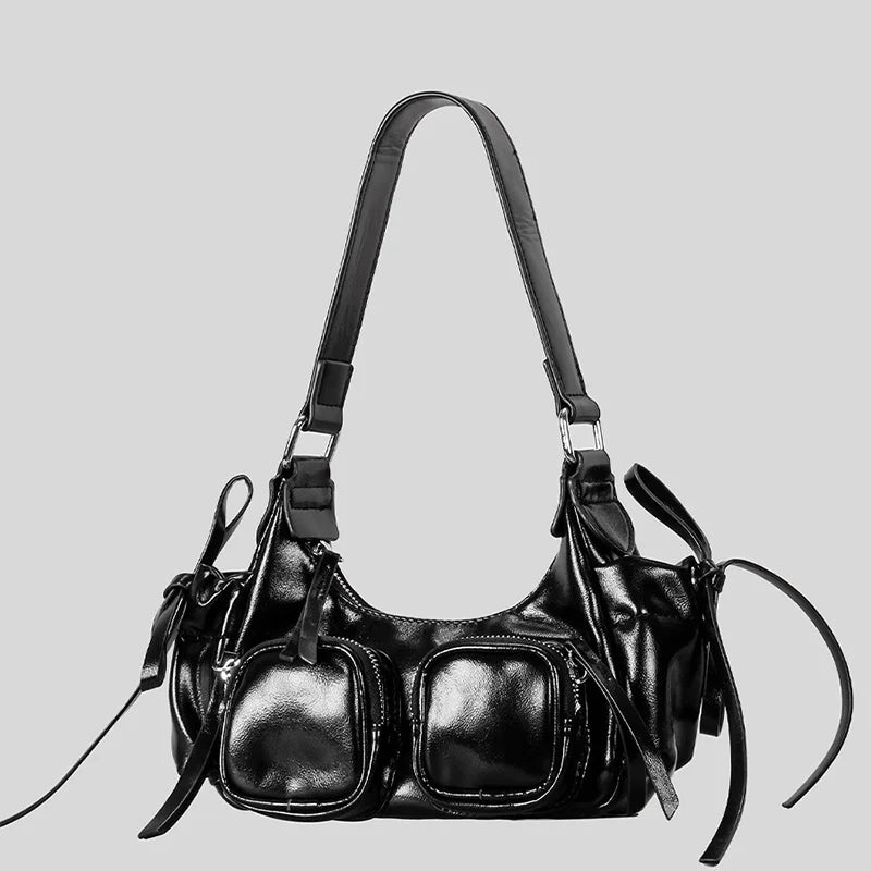 Vintage Underarm Bag For Girl Versatile Handbag Multi-pocket Motorcycle Bag Luxury Designer Handbag Spaghetti Strap Leather Bag by Itsokies Travel Store