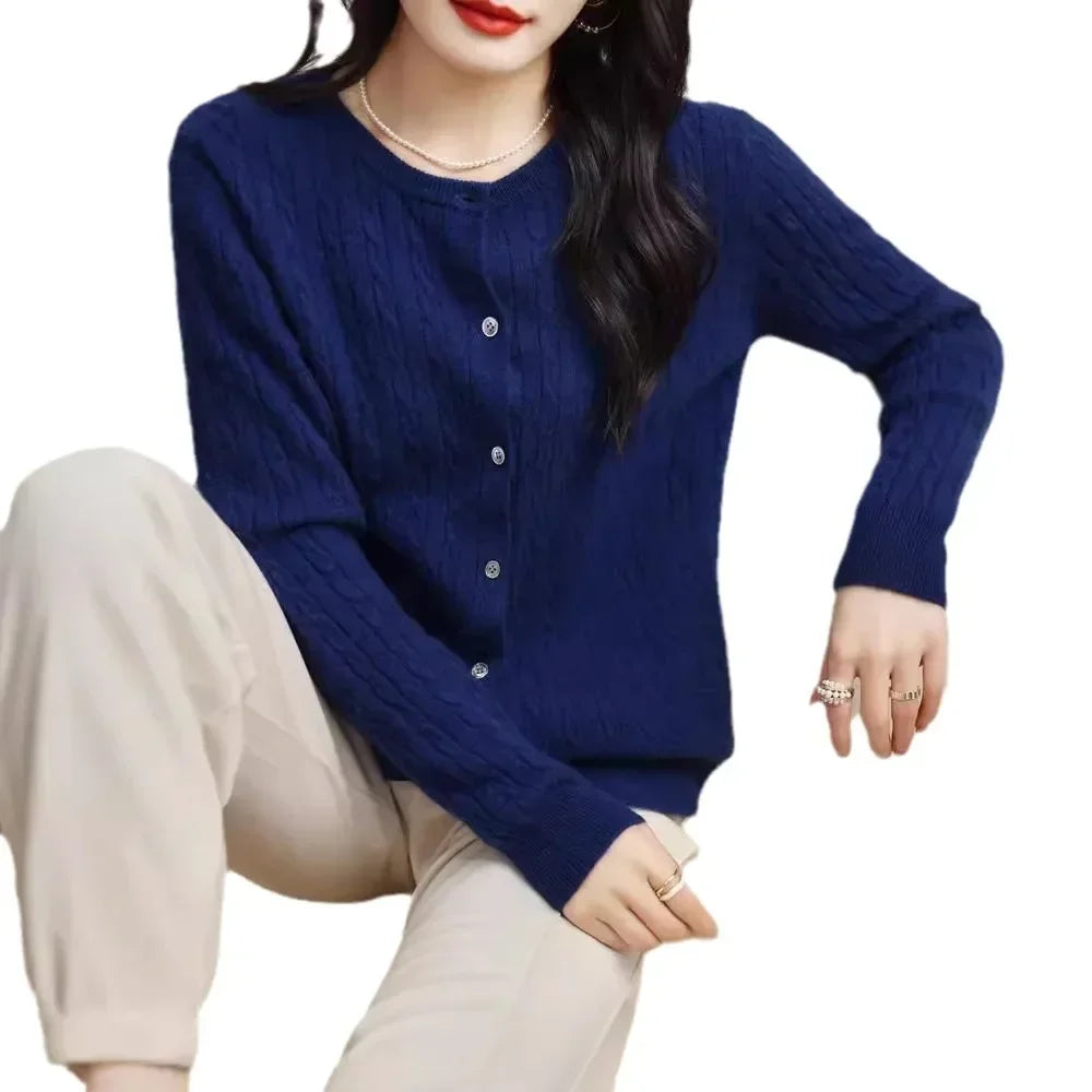 Long Sleeve Knitted O-neck Basic Thick Warm Cardigan by Trendy Attic Store01