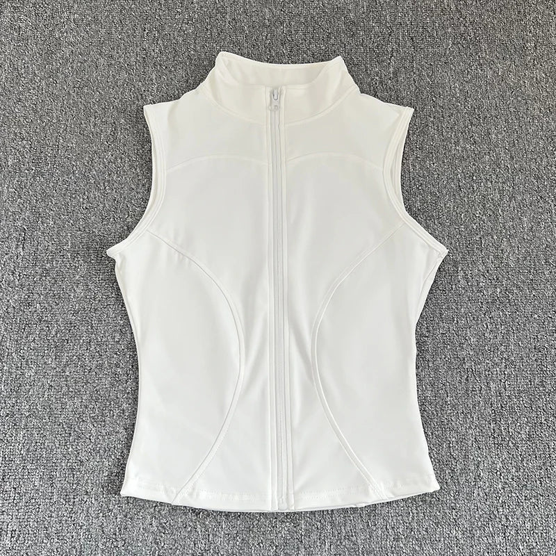 Women's Slim Fit Sport Sleeveless Top Quick Dry Elastic Stand Collar by AliExpress