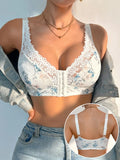 Lace-spliced Floral Women's Non-lined, Underwire-free Bra Comfortable Front-clasp Push-up Women's Underwear Top by Ladyez