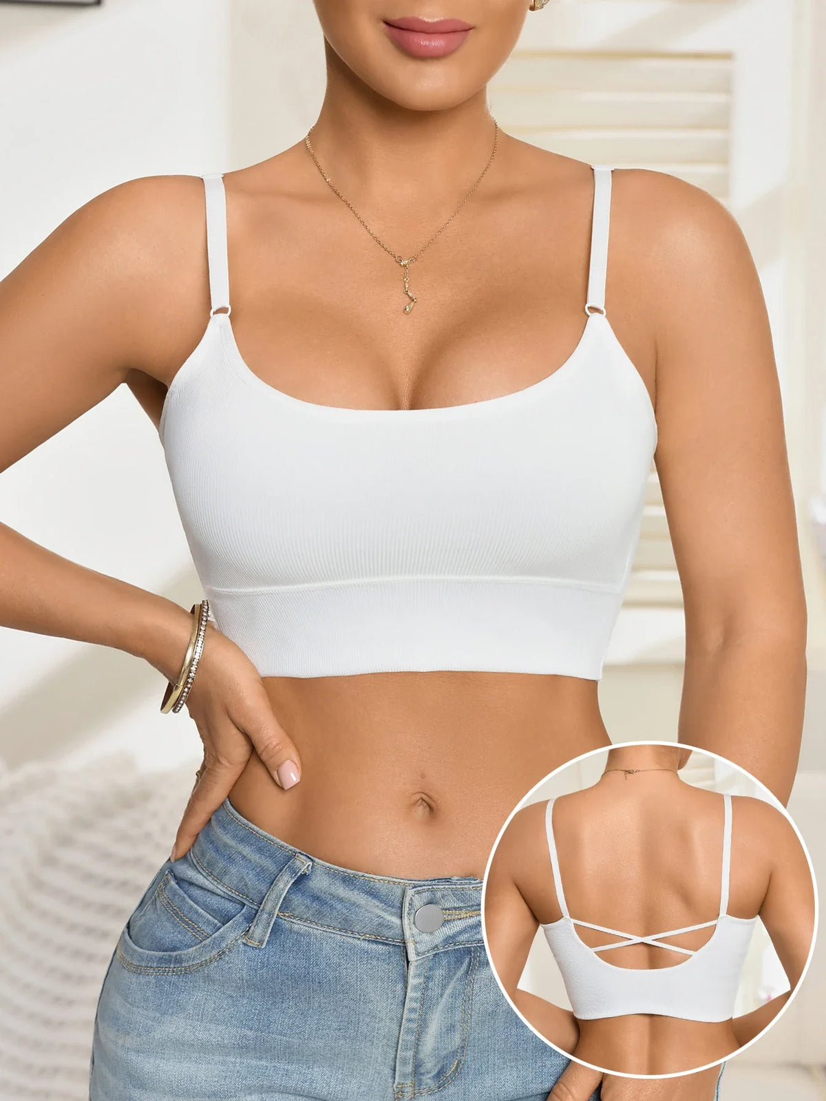 Women's Cropped Tank Top Sleeveless Padded Camisole with Crisscross Adjustable Straps Fashion Korean Style Women's Top by Ladyez