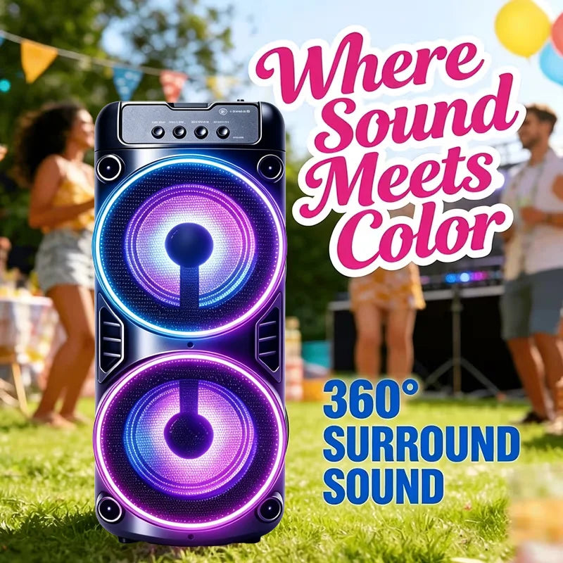 Professional Large Bluetooth Speaker with Microphone, Portable Design, Featuring JBL Subwoofer Party Box, LED Lights, Compatible with BT/USB/TF/AUX/FM/TWS/MIC/EQ Functions, Professional Karaoke. Ideal Gift for Birthdays, Chri by FLIPSTYLEZLLC