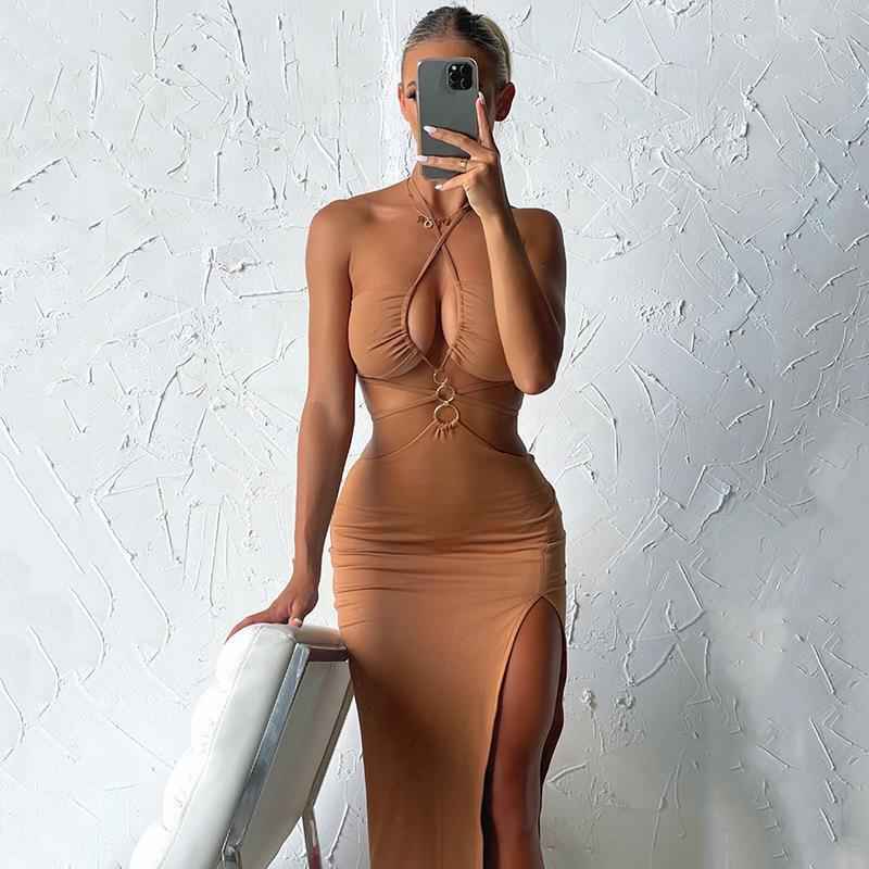 Summer Dress For Women Sexy Cutout Lace-up High Slit Maxi Long Dresses