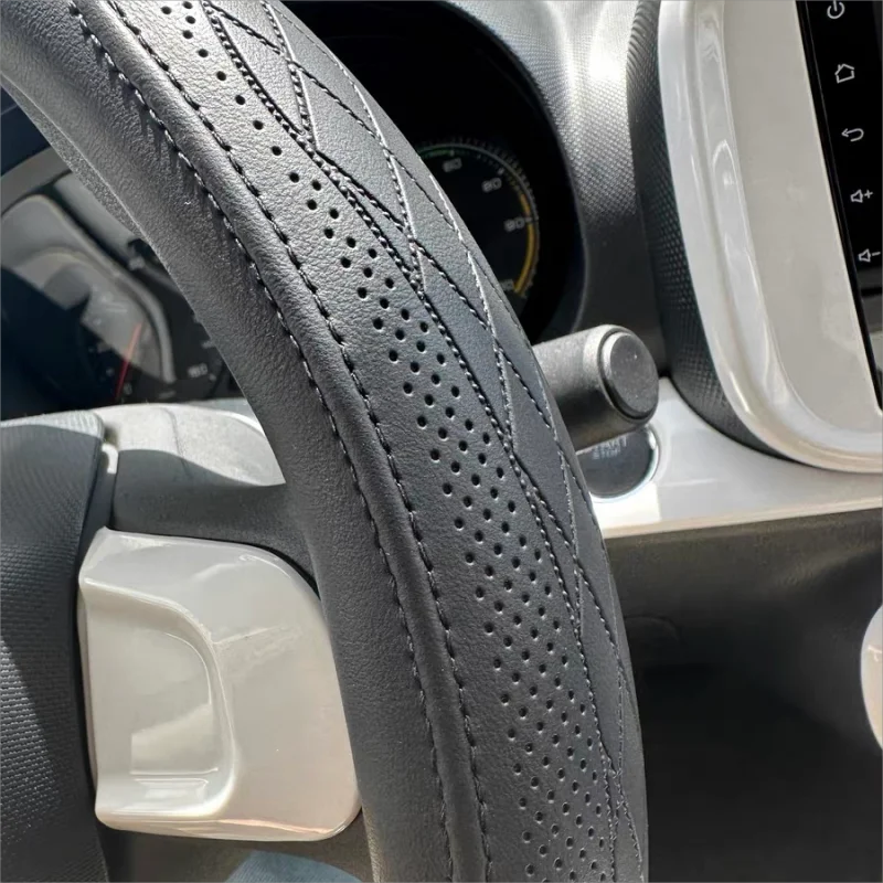 Napa Leather Perforated Patchwork Car Steering Wheel Cover, Non-slip, by AliExpress