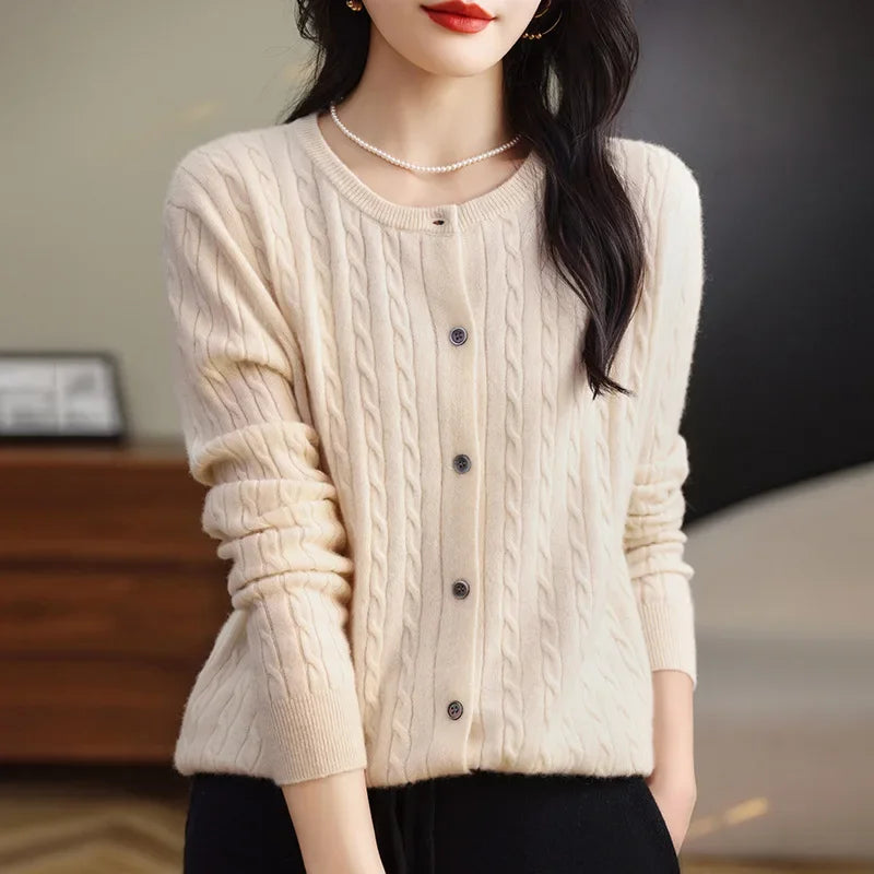 Long Sleeve Knitted O-neck Basic Thick Warm Cardigan by Trendy Attic Store01
