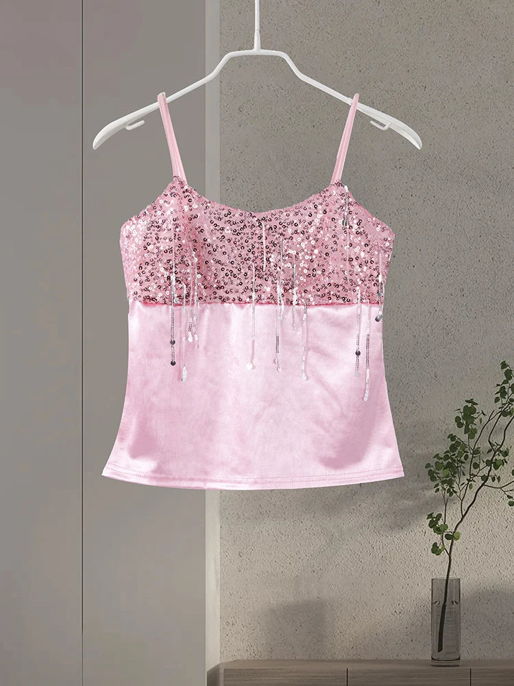 Sexy Tassel Chains Women's Set Elegant Solid Sequins Hip Package Female Party Mini Skirts Summer Holiday Lady Outfit Beachwear by Urban Fashion Icon