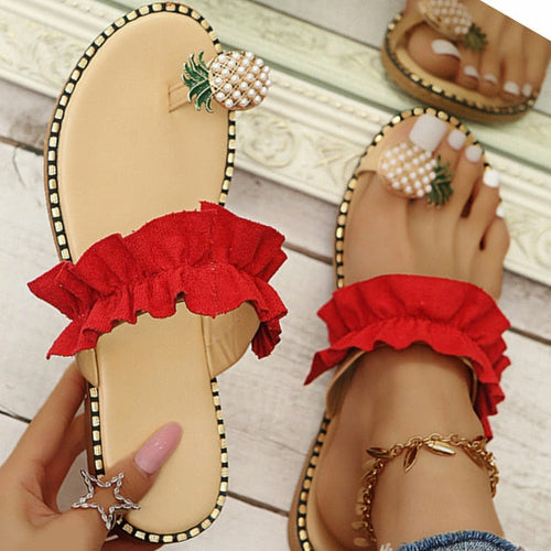 Pineapple Pearl Beach Slides Flat Toe Casual Womens Slippers by Silver Juneberry