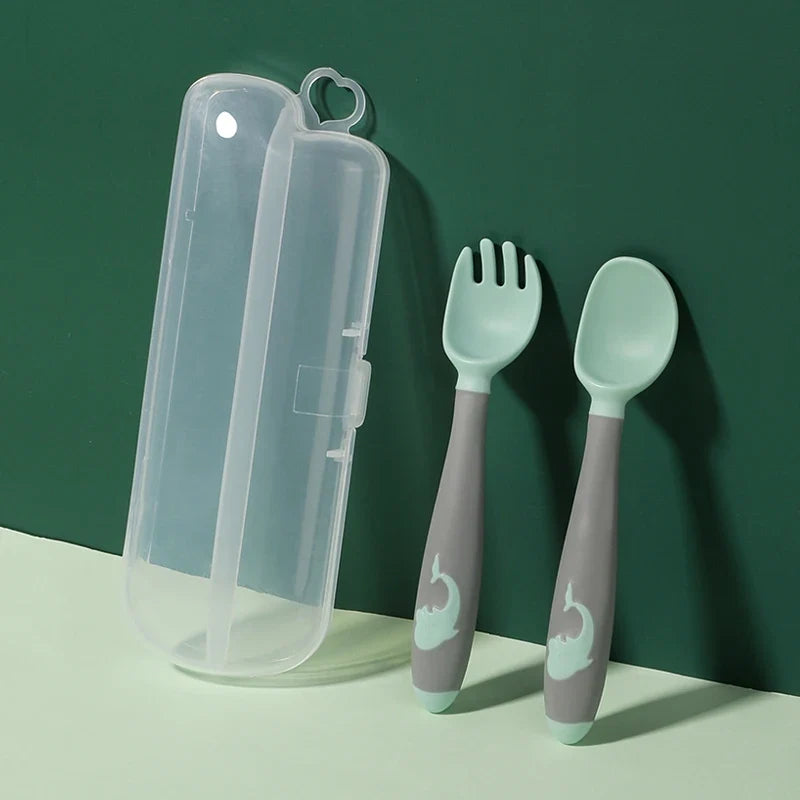BPA Free Infant Baby Kids Children Feeding Training Non-Slip Flexible Twisting Fork Spoon Tableware by FLIPSTYLEZLLC