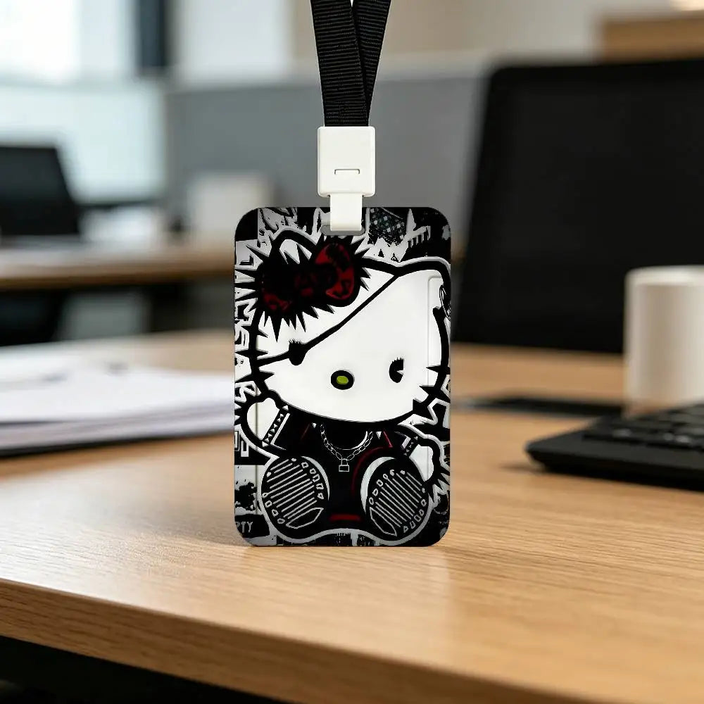 Cute Cat H-Hello K-Kitty NFC Contactless Sliding Card Sleeve For Student Cards, Bus Cards, ID Cards, And Work Permits by FLIPSTYLEZLLC