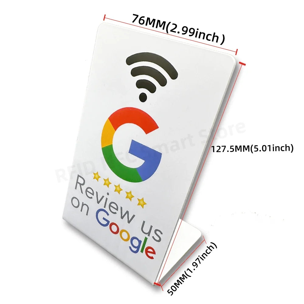 NFC Station table Tag 13.56Mhz programmable Compatible Google Review Card NFC Reviews display bending Card Acrylic Table Sticker by FLIPSTYLEZLLC