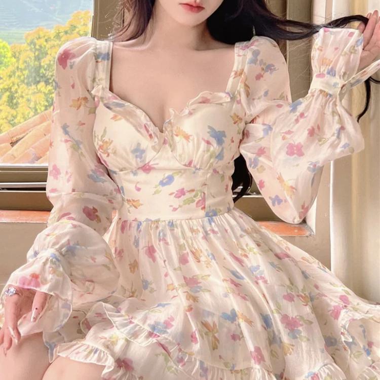 Floral Chiffon Dress by Kore Kawaii