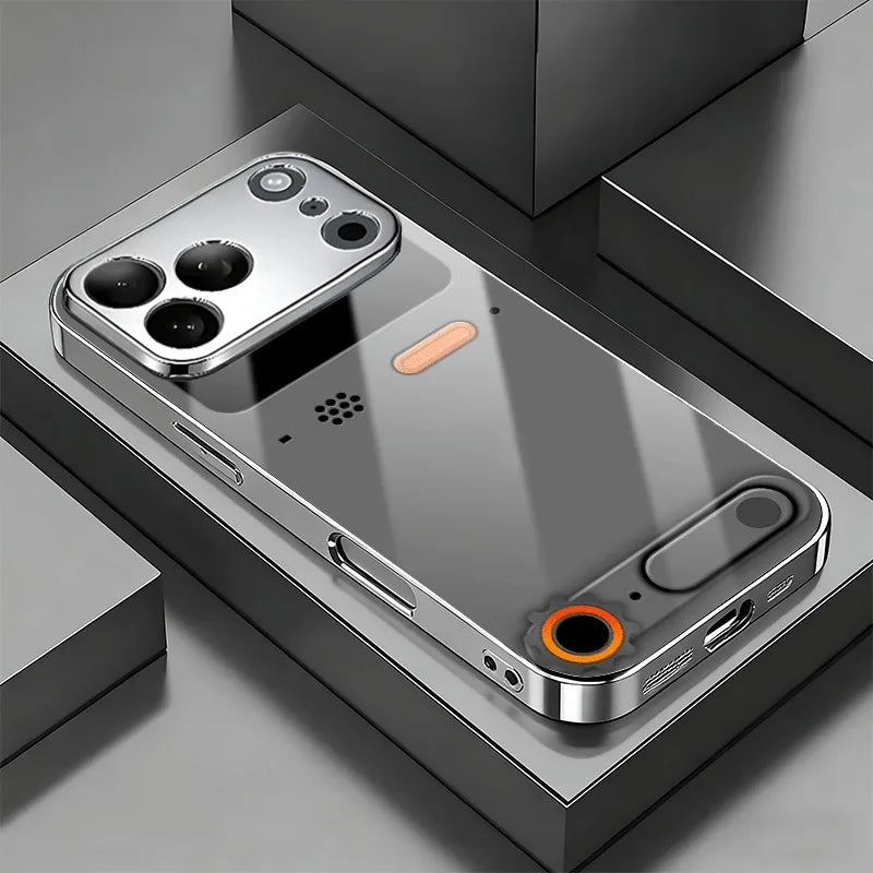 Minimalist Gaming Console Pattern Glass Phone Case For iPhone 11 12 13 14 15 16 17 Pro Max Plus 17 Air Electroplate Silver Cover by FLIPSTYLEZLLC